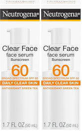 Neutrogena Clear Face Serum Sunscreen with Green Tea,Broad Spectrum SPF 60,Non-Comedogenic Face Sunscreen for Lightweight UVA/UVB Protection,Oxybenzone- & Fragrance-Free,1.7 fl. oz,(Pack of 2)