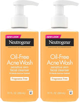Neutrogena Oil-Free Acne Face Wash, Fragrance Free, Sensitive Skin Facial Cleanser with 2% Salicylic Acid Acne Treatment for Face, 9.1 Fl Oz,(Pack of 2)
