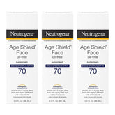 Neutrogena Age Shield Face Oil-Free Sunscreen Lotion with Broad Spectrum SPF 70, Non-Comedogenic Moisturizing Sunscreen to Help Prevent Signs of Aging, PABA-Free, 3 fl. oz (Pack of 3)