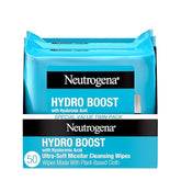 Neutrogena Hydro Boost Ultra-Soft Micellar Cleansing Wipes with Hyaluronic Acid, Hydrating Makeup Remover Wipes Remove Dirt & Waterproof Makeup, Hypoallergenic, Plant-Based Cloth, 2 x 25 ct