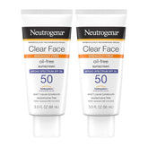 Neutrogena Clear Face Sunscreen Lotion for Acne-Prone Skin, Broad Spectrum SPF 50 Facial Sunscreen for Oily Skin, Oil-, Fragrance- & Oxybenzone-Free Water Resistant Sunscreen, Twin Pack, 2 x 3 fl. oz