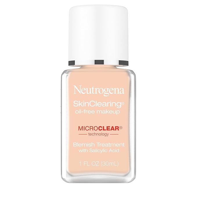 Neutrogena SkinClearing Oil-Free Acne and Blemish Fighting Liquid Foundation with Salicylic Acid Acne Medicine, Shine Controlling, for Acne Prone Skin, 80 Medium Beige, 1 fl. oz