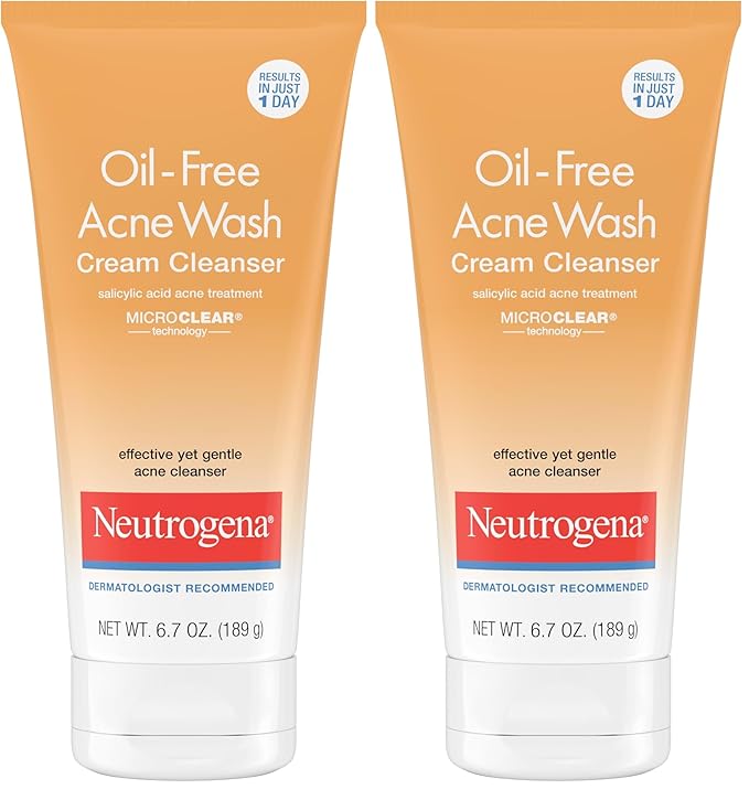 Neutrogena Oil-Free Acne Face Wash Cream Cleanser, 2% Salicylic Acid Acne Treatment, Daily Facial Cleanser for Acne-Prone Skin, 6.7 fl. oz (Pack of 2)