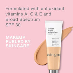 Neutrogena Healthy Skin Radiant Tinted Facial Moisturizer with Broad Spectrum SPF 30 Sunscreen Vitamins A, C, & E, Lightweight, Sheer, & Oil-Free Coverage, Sheer Ivory 10, 1.1 fl. oz